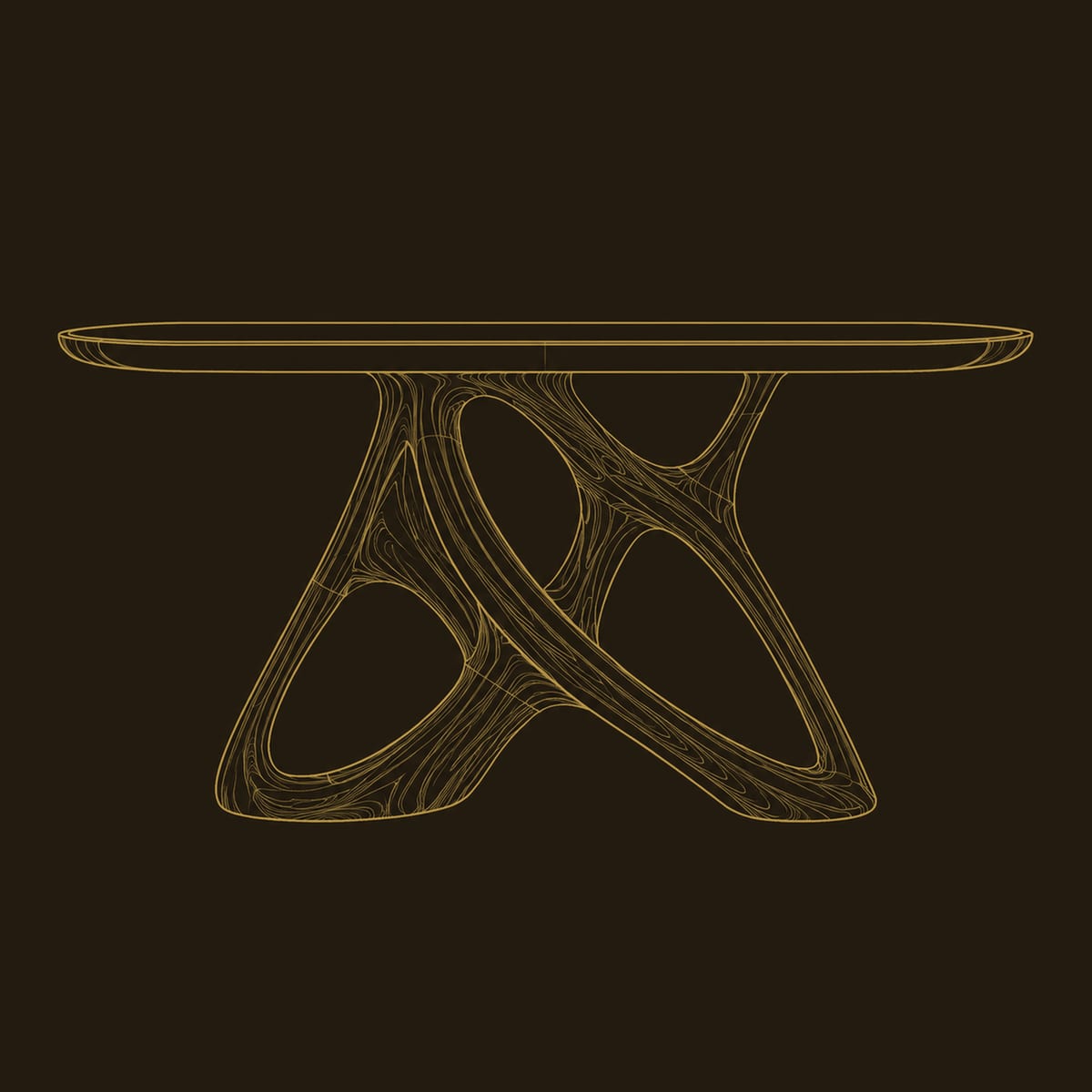Console Table With An Oval Top And Open Branching Loop Base dimension diagram