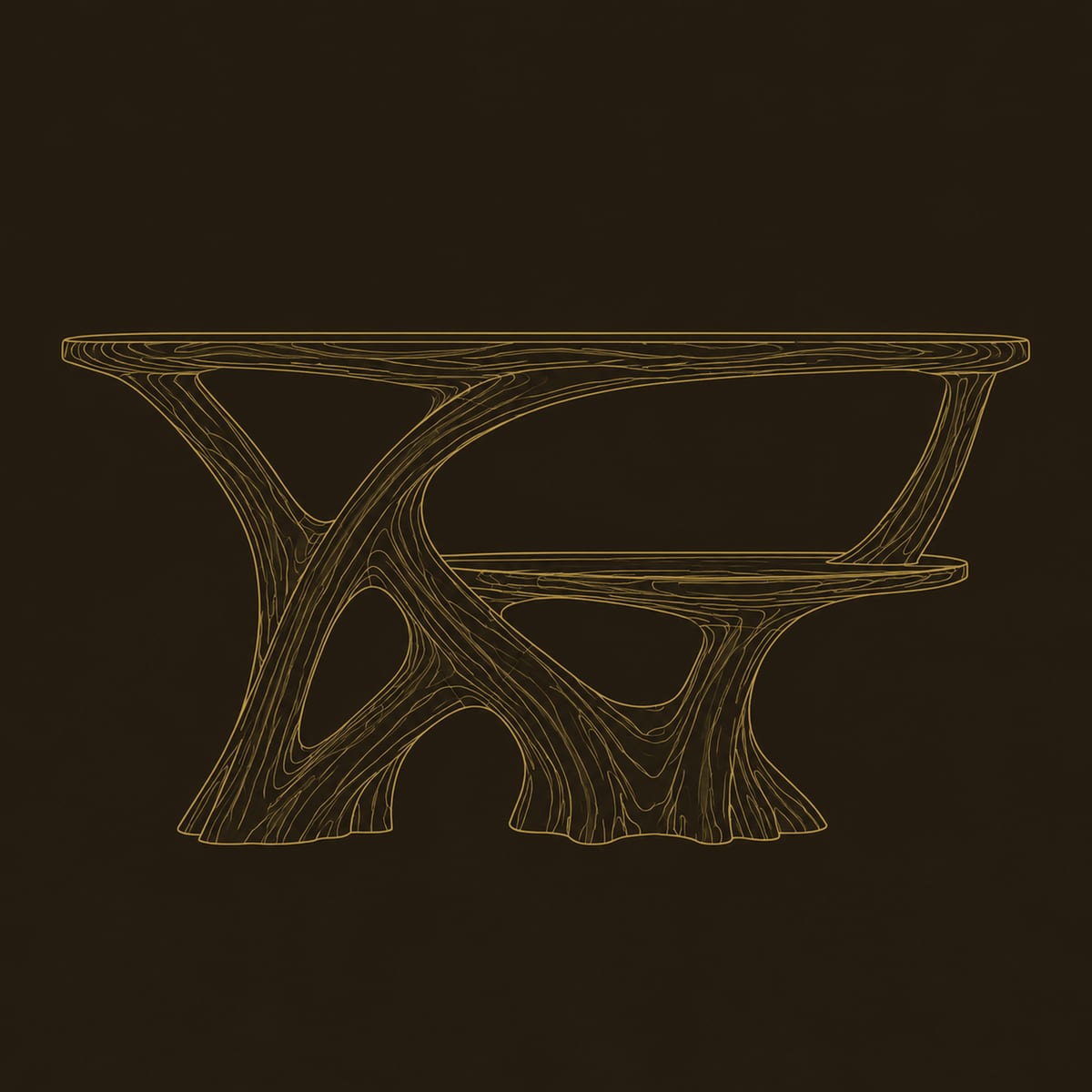 Console Table With Branching Root Base And Lower Shelf dimension diagram