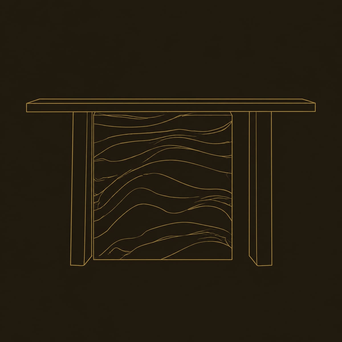 Console Table with Dune Carved Panel and Plank Legs dimension diagram