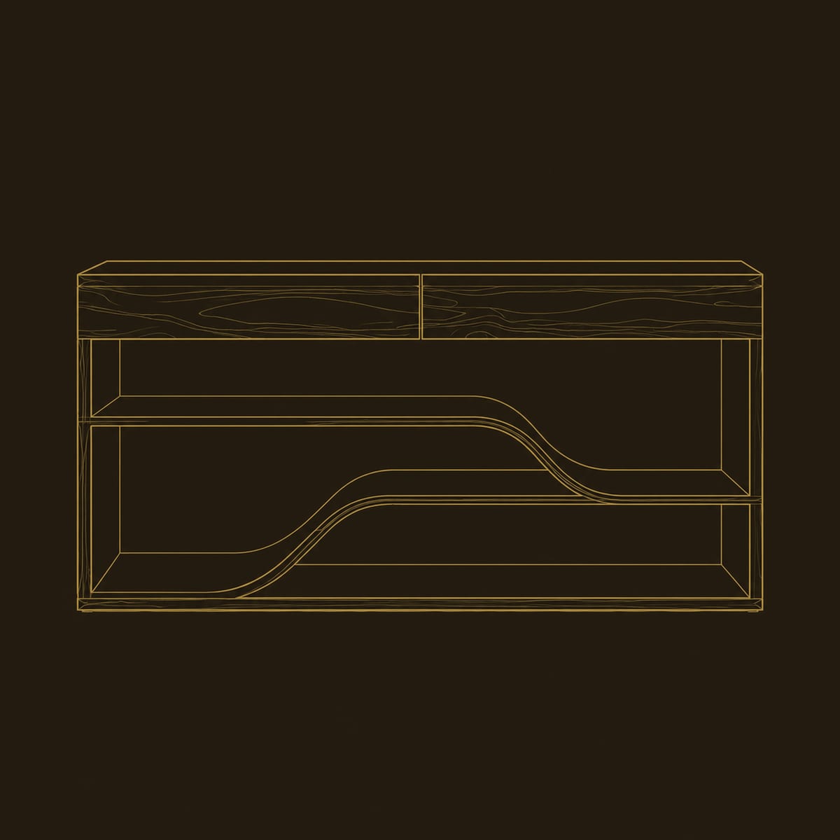 Console Table With Flowing Wave Shelf And Open Wood Frame dimension diagram