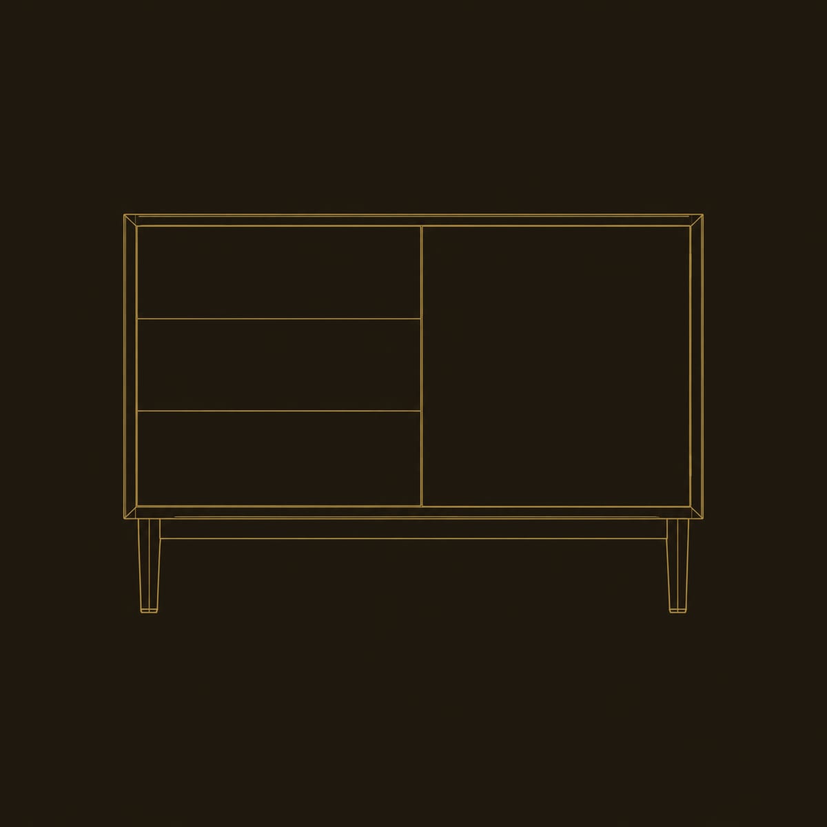 Console Table With Three Drawers And Door On Tapered Legs dimension diagram