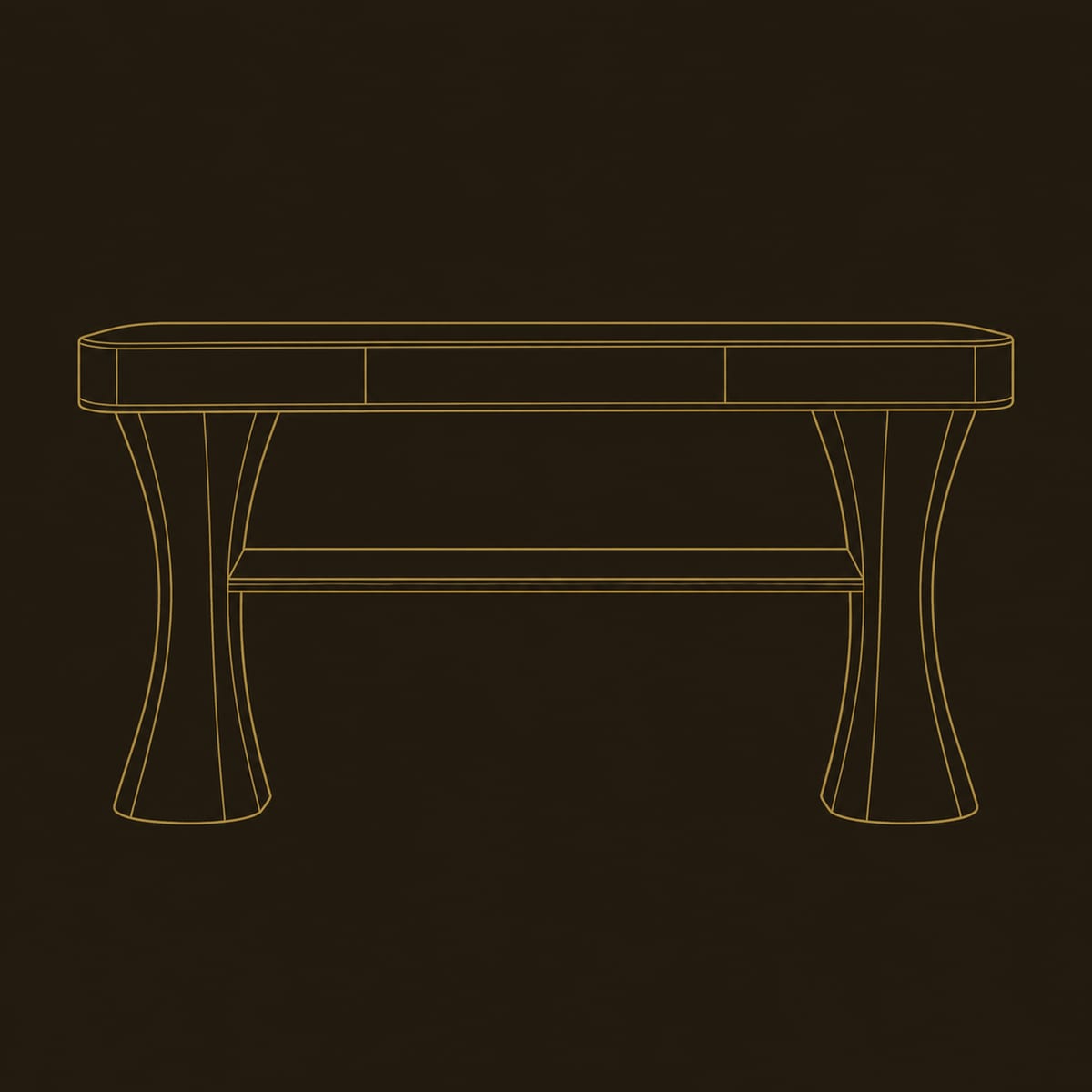 Console Table With Waisted Sculpted Legs And Lower Shelf dimension diagram