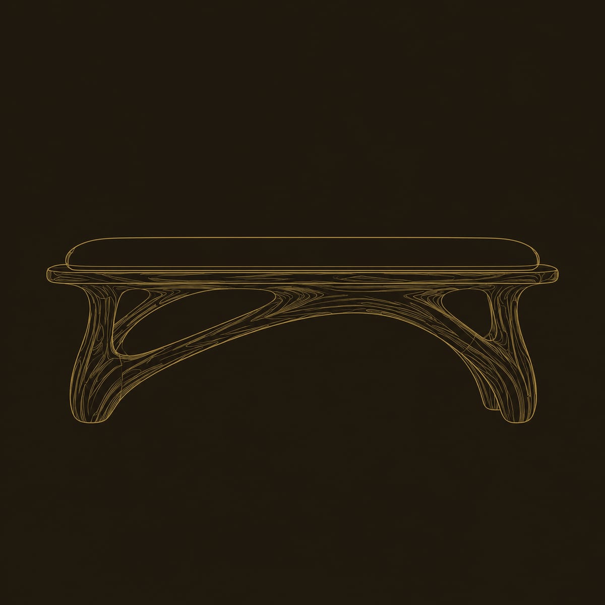 Cushioned Bench With Branching Sculpted Legs And Arched Braces dimension diagram