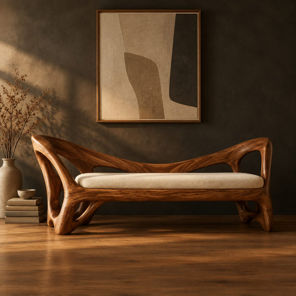 Cutout Frame Bench With Cream Seat Cushion And Arched Rail