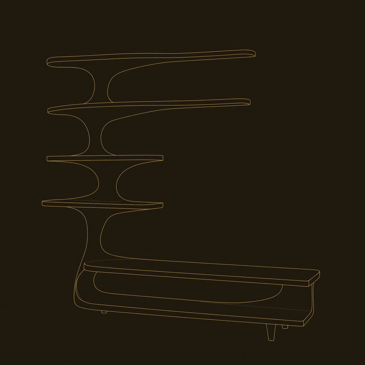 Deep Brown Spine TV Console for a Living Room Wall dimension diagram
