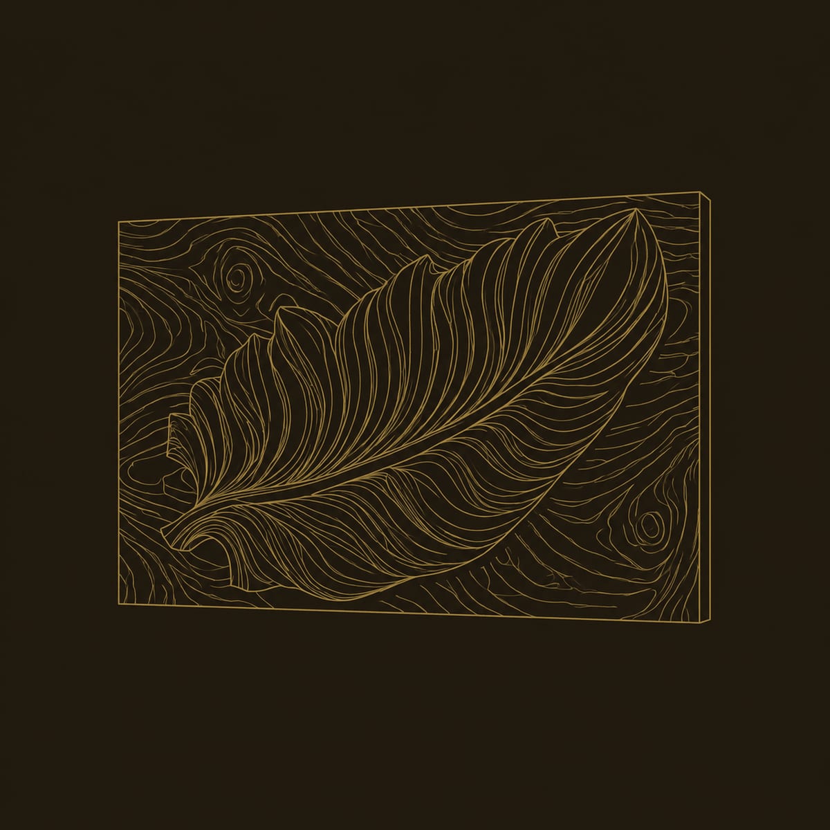 Deep Relief Carved Leaf Wall Art On Swirling Grain Panel dimension diagram