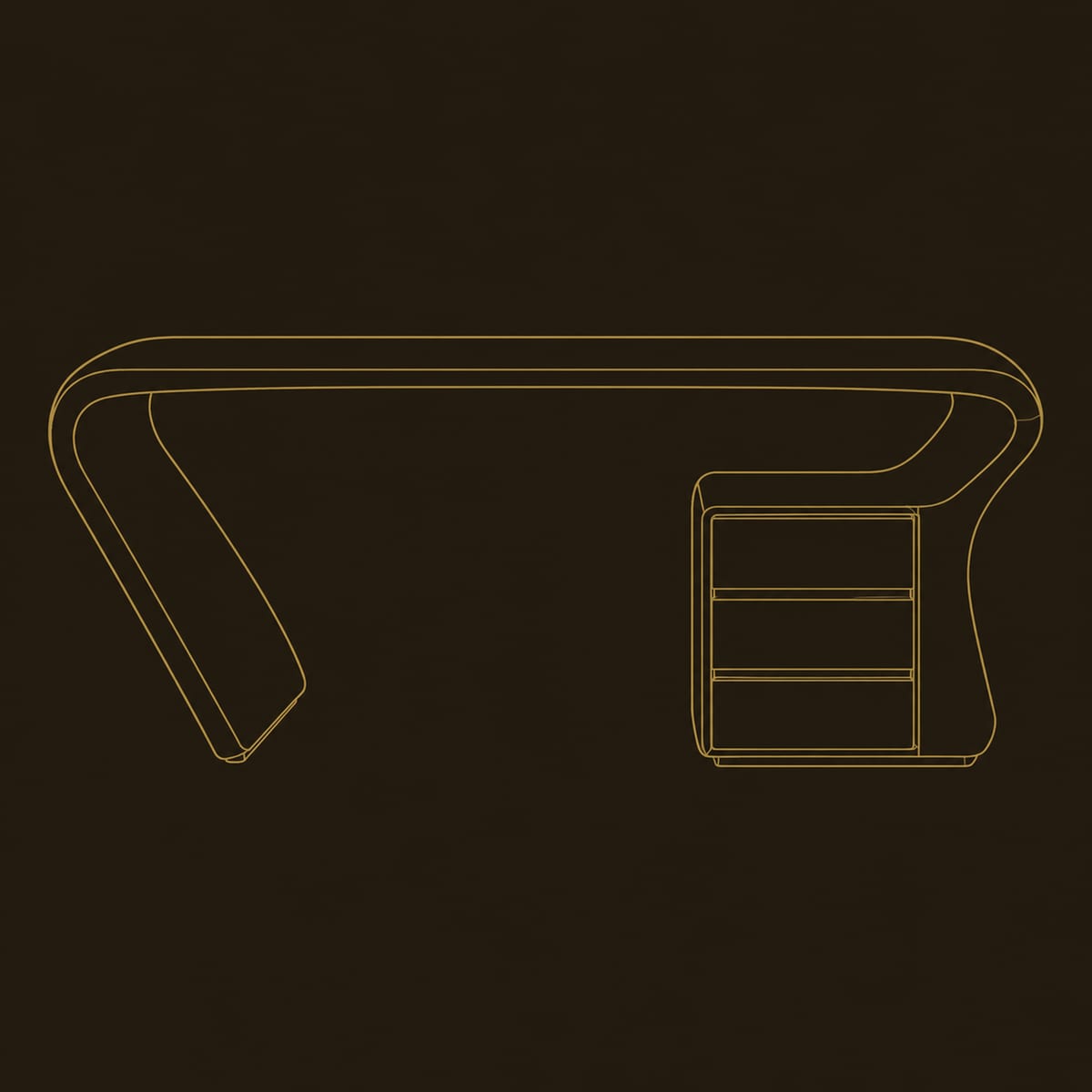 Desk With A Swept Slanted Leg And Flowing Three Drawer Pedestal dimension diagram