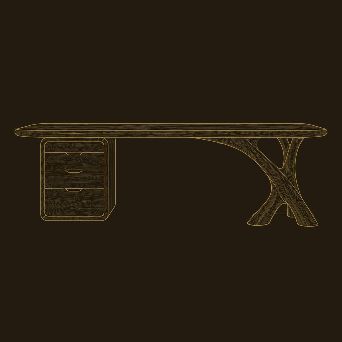 Desk With Forked Limb Leg And Three Drawer Pedestal dimension diagram