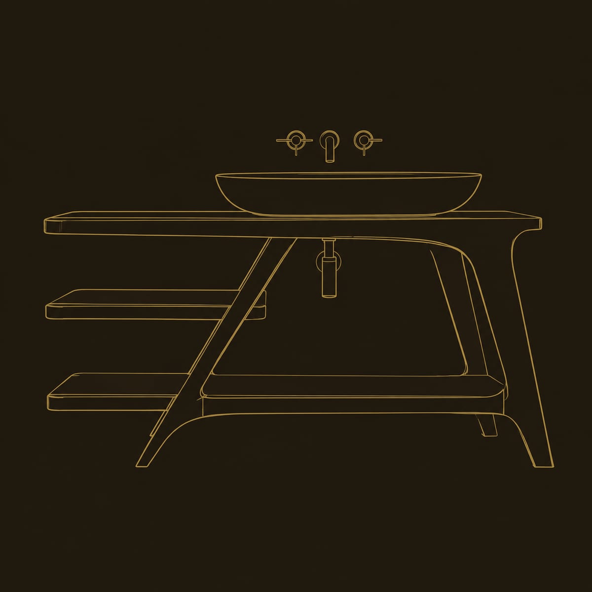 Diagonal Brace Bathroom Vanity With Tiered Open Shelves dimension diagram