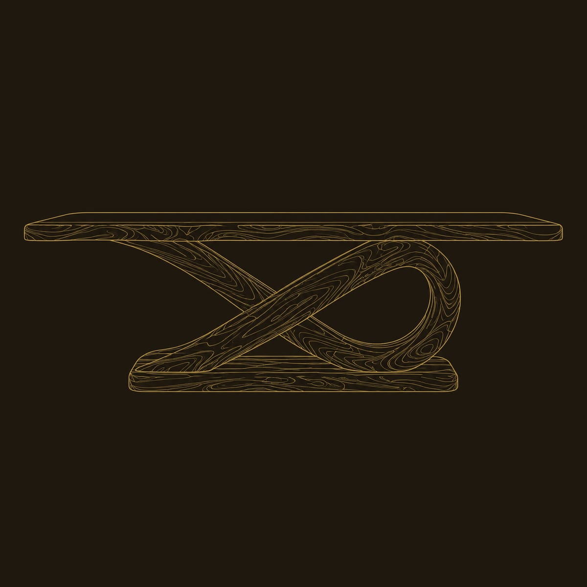 Dining Table With Crossing Loop Base And Thick Plank Top dimension diagram