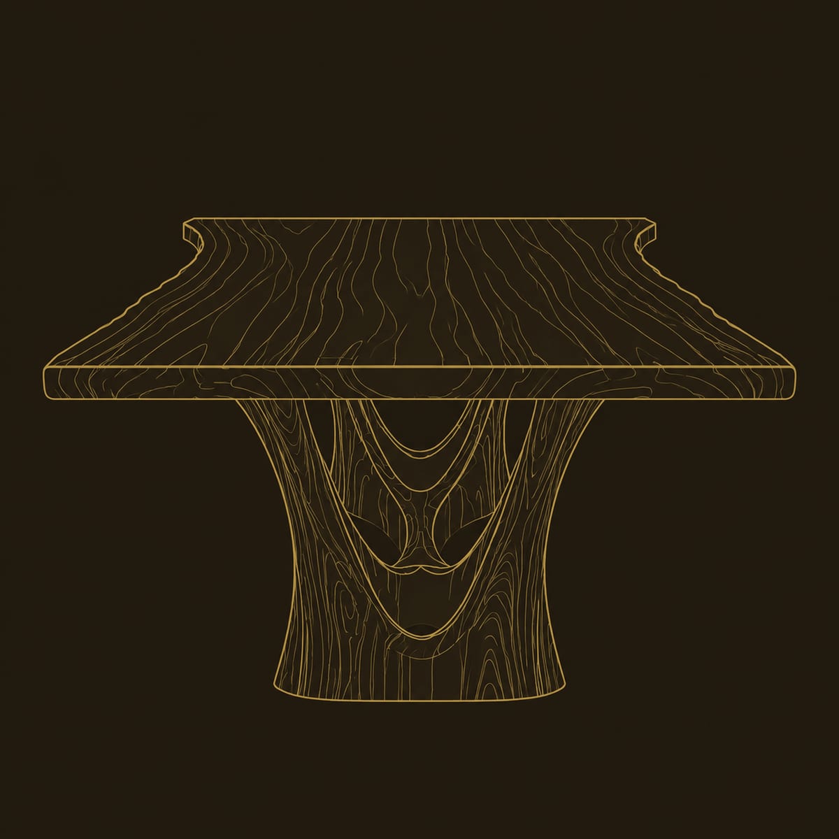 Dining Table With Flared Wavy Top And Carved Arch Pedestal dimension diagram