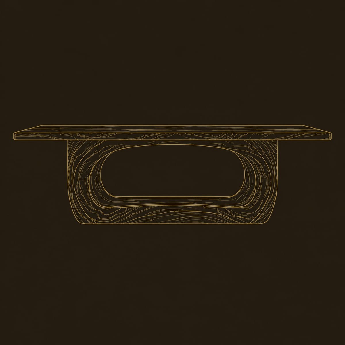 Dining Table With Hollowed Oval Base And Thick Slab Top dimension diagram