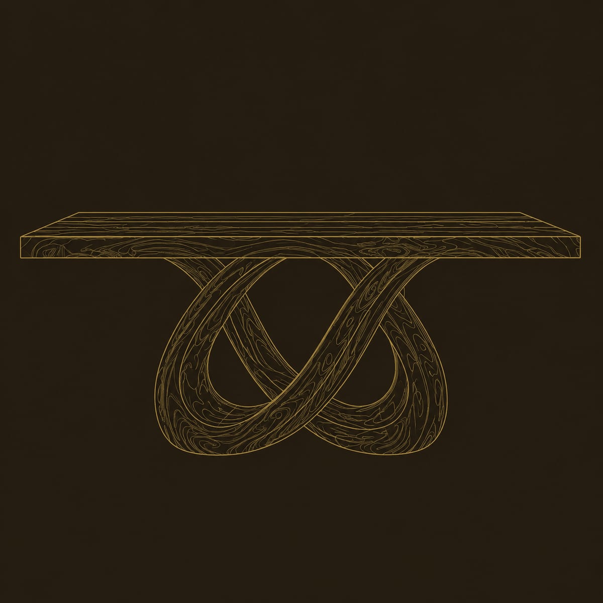 Dining Table With Twin Knot Pedestals And Thick Slab Top dimension diagram