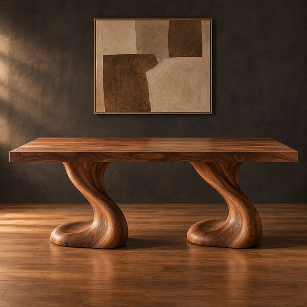 Dining Table With Twin S Shaped Sculpted Pedestal Legs