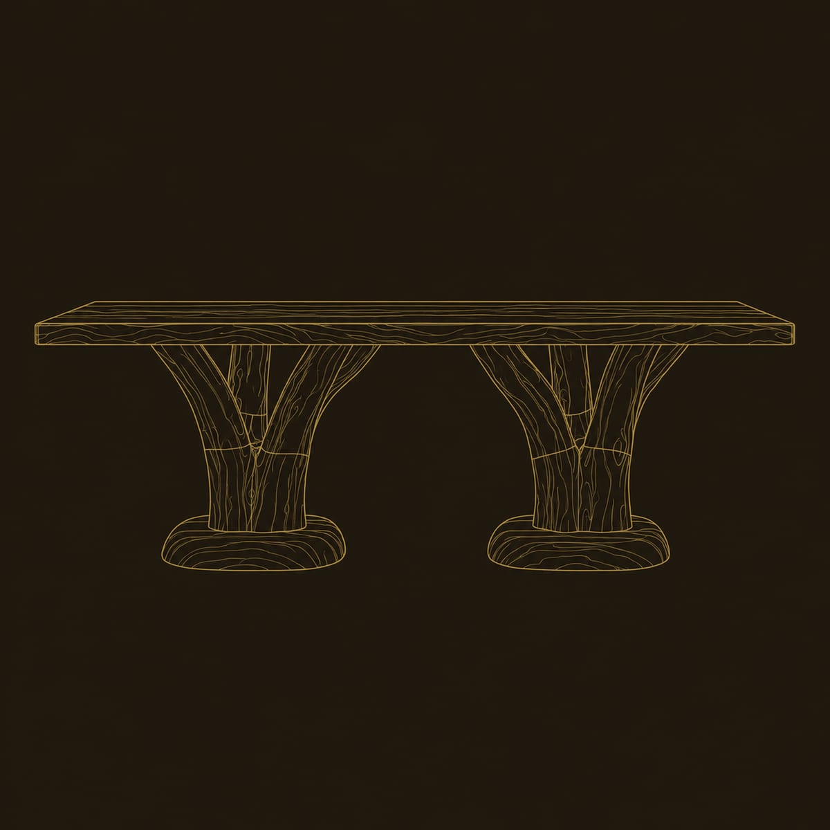 Dining Table With Twin Tree Trunk Pedestals And Natural Edge Top dimension diagram