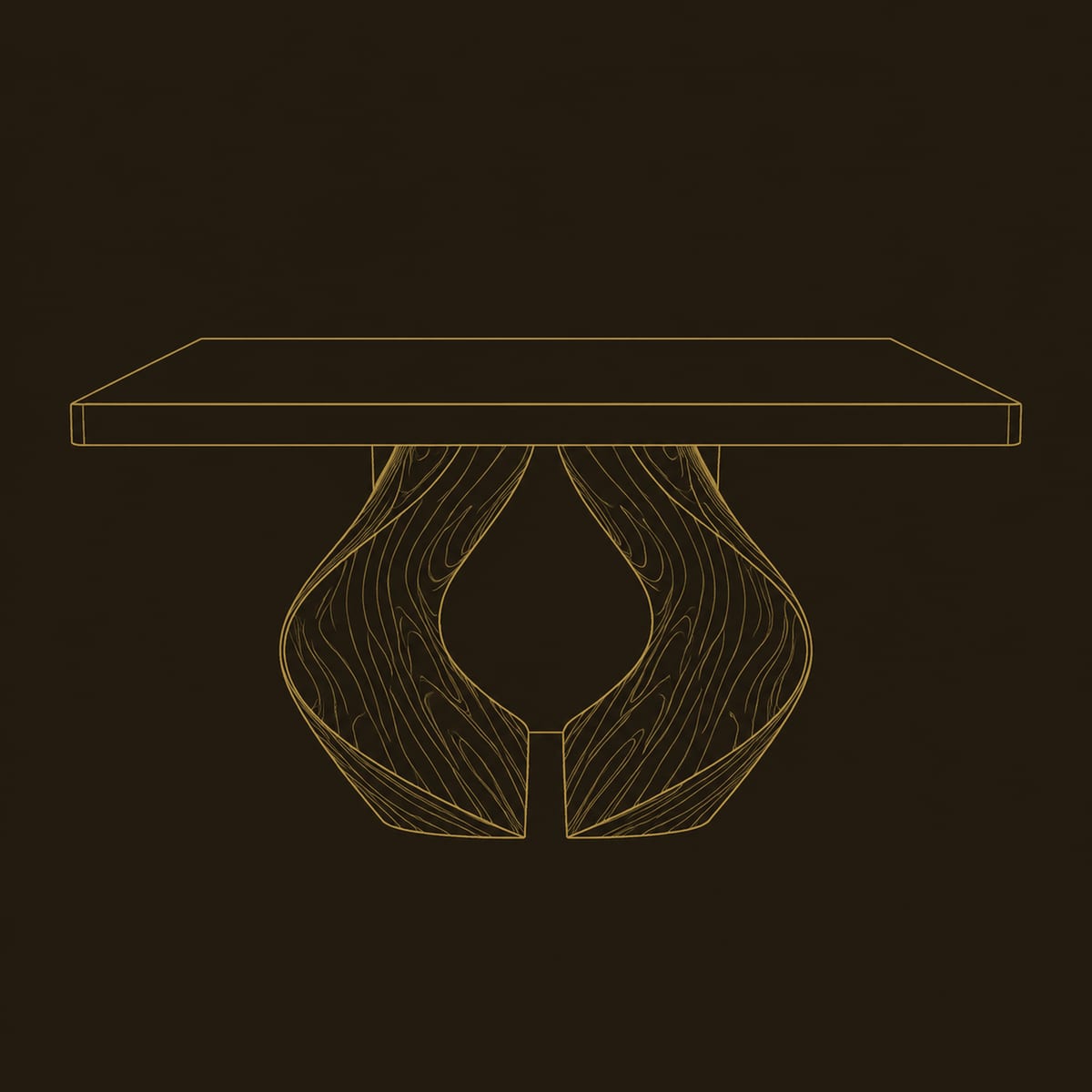 Dining Table With Two Sculpted Legs Forming A Teardrop Gap dimension diagram