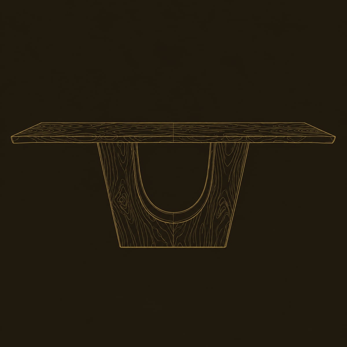 Dining Table With Two Trapezoid Pedestals And U Shaped Openings dimension diagram