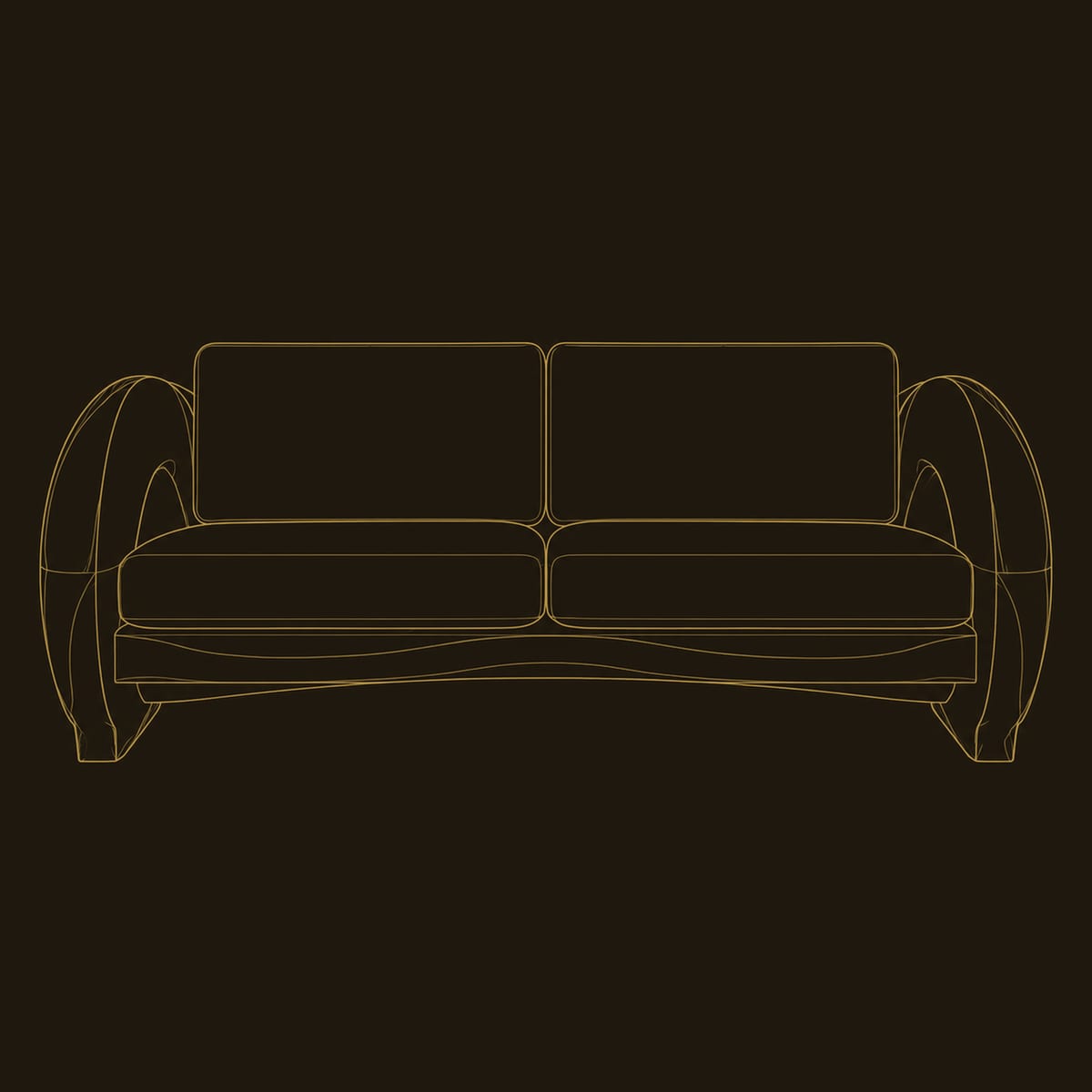 Disc Arm Sofa With Hollow Wooden Sides And Cream Seat Cushions dimension diagram