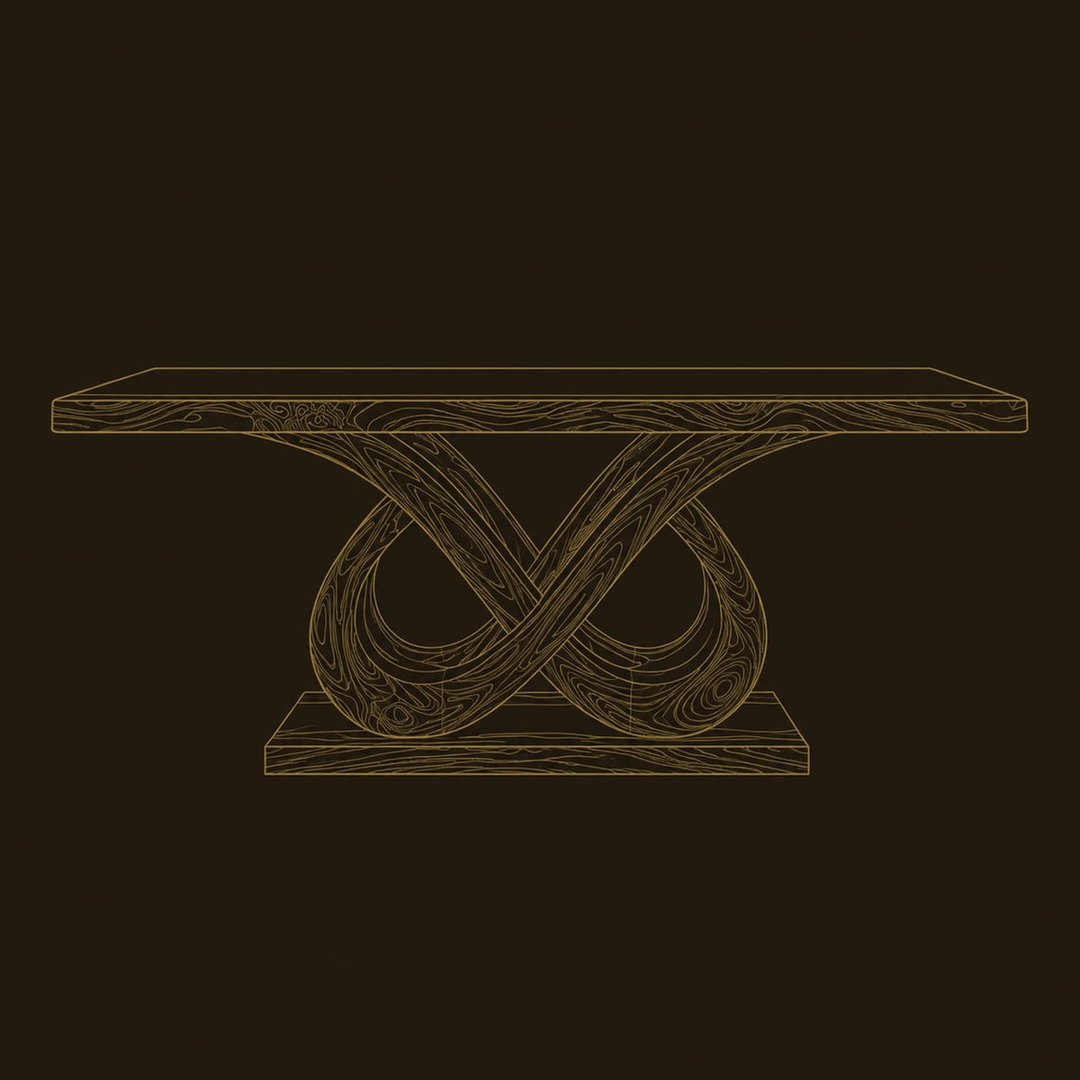 Double Infinity Loop Dining Table With Long Wavy Edge Top dimension diagram