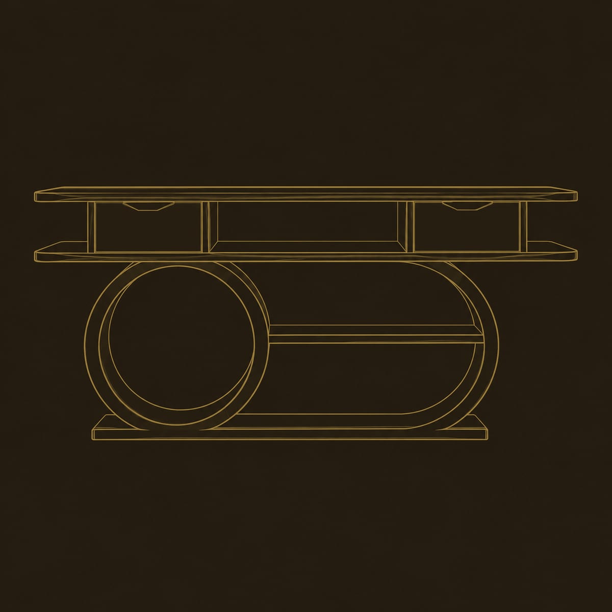 Double Loop Console Table With Two Small Drawers And Open Shelf dimension diagram