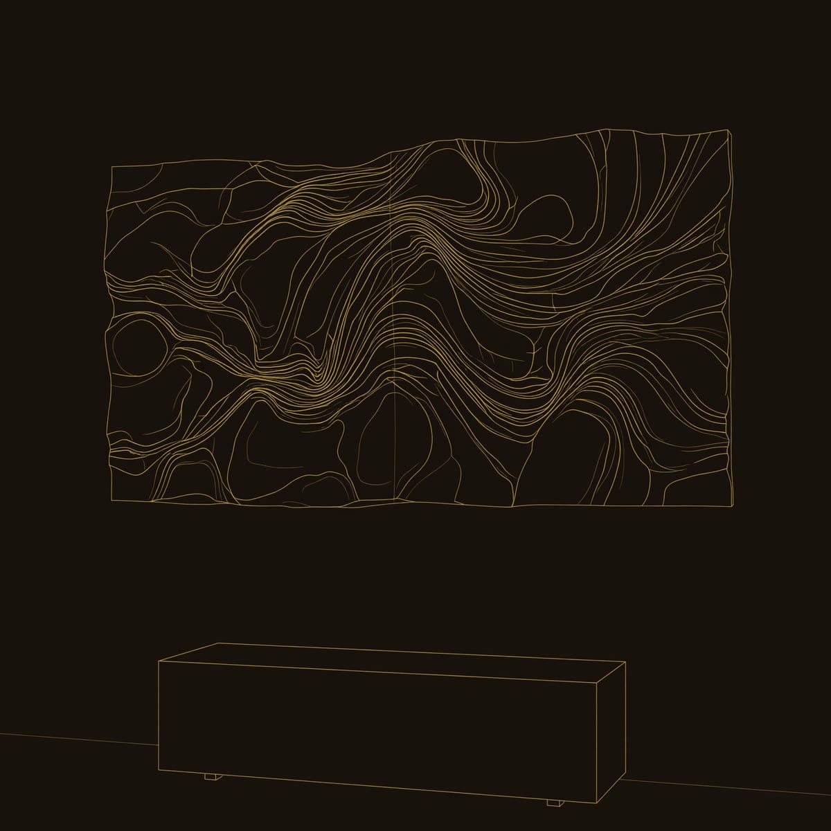 Dune Textured Wall Relief in Rectangular Solid Hardwood dimension diagram