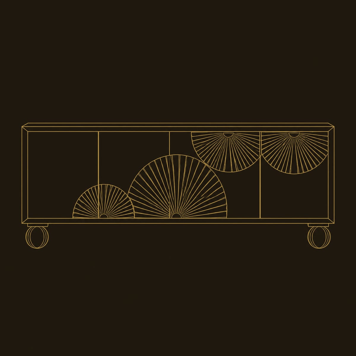 Fan Carved Sideboard With Four Doors And Ball Feet dimension diagram