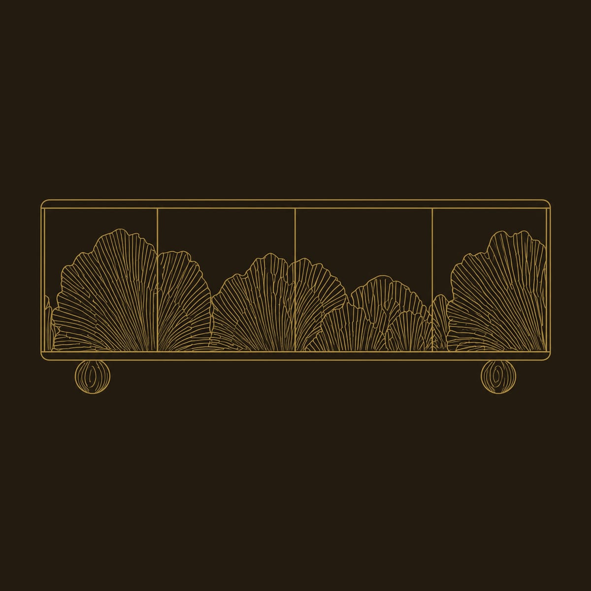 Fan Leaf Relief Sideboard With Four Doors And Ball Feet dimension diagram