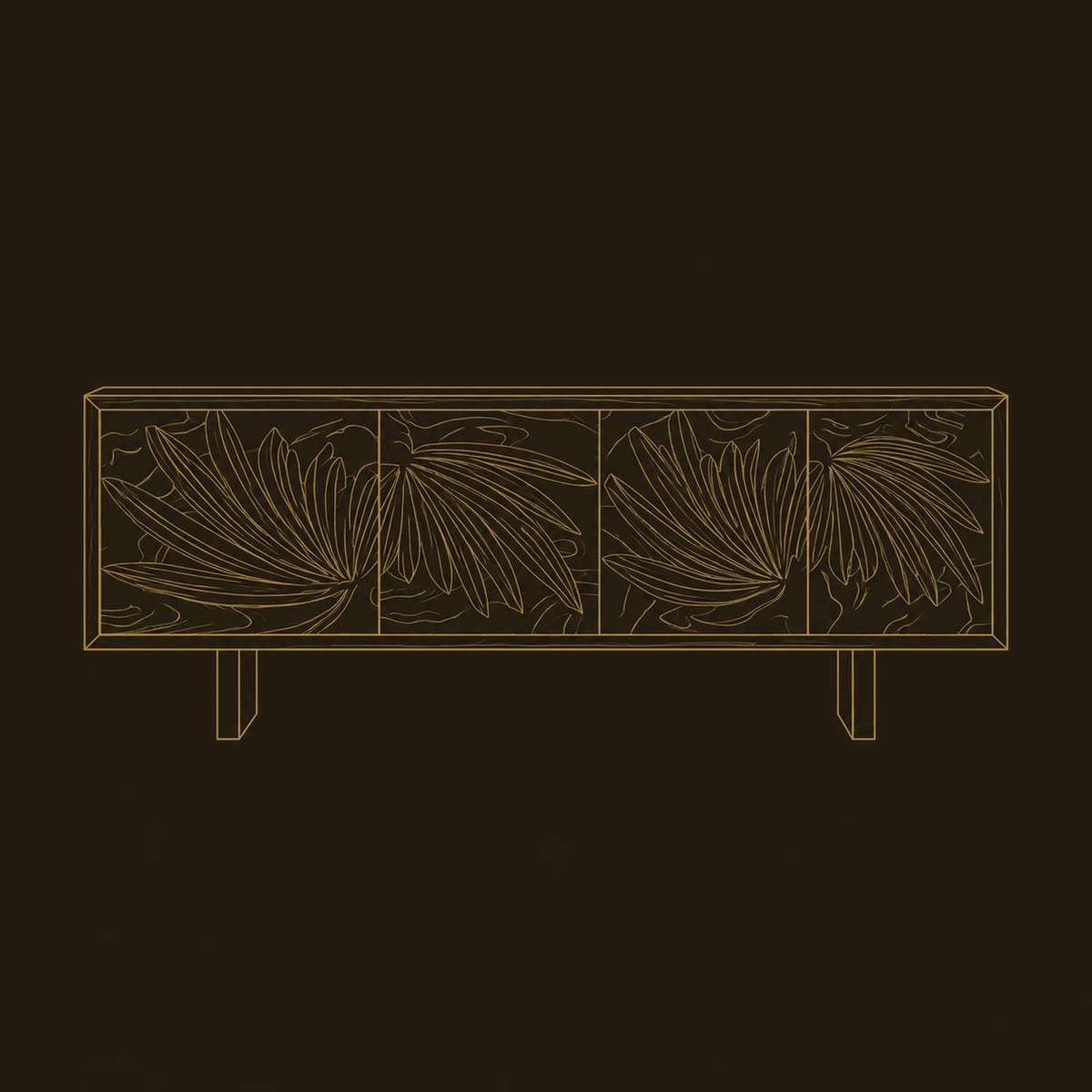 Fanned Frond Carved Sideboard With Four Doors On Block Legs dimension diagram