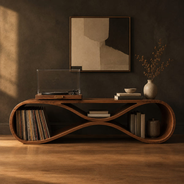 Figure Eight Curved Turntable Stand With Low Open Bays