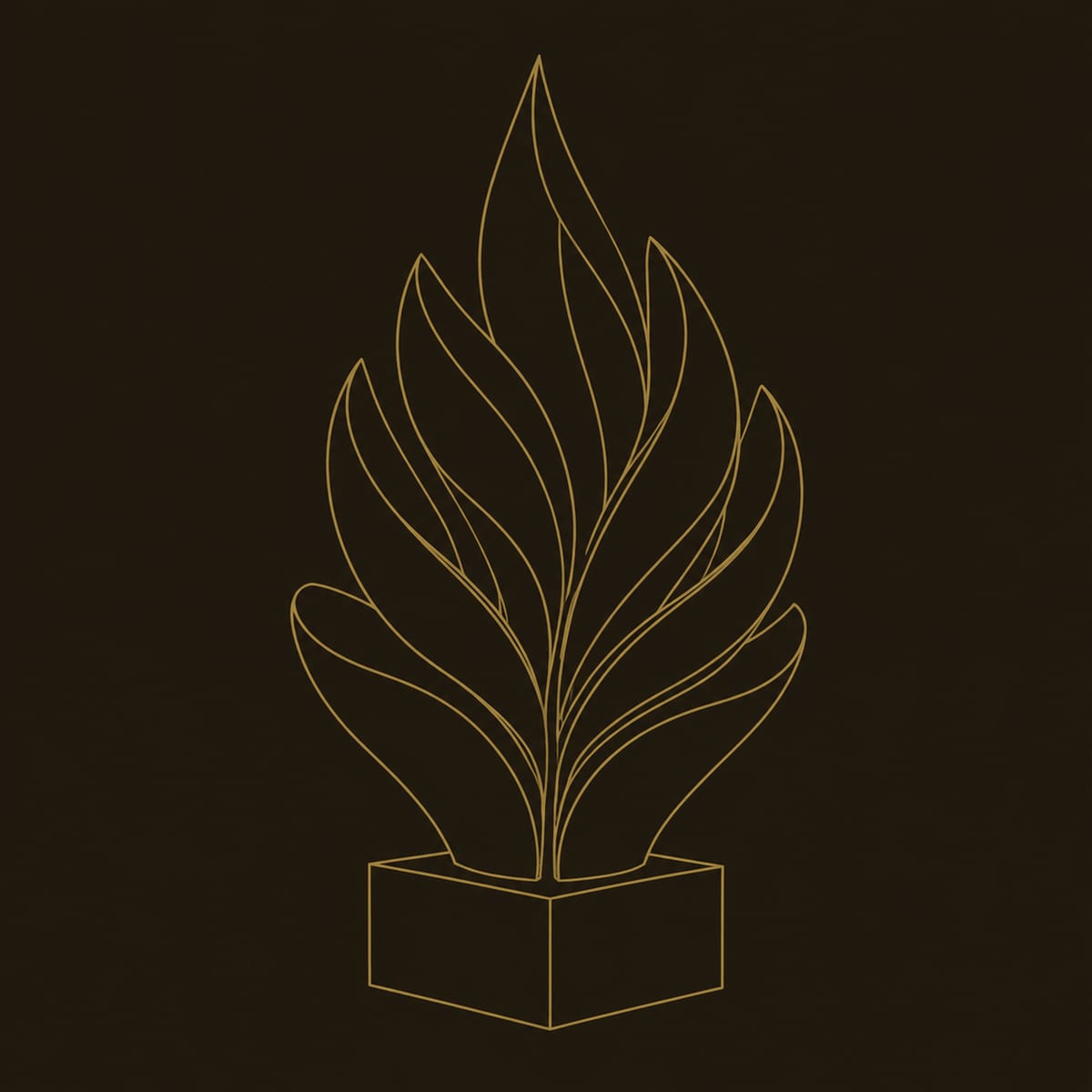 Flame Leaf Sculpture With Layered Petals On Square Wood Base dimension diagram