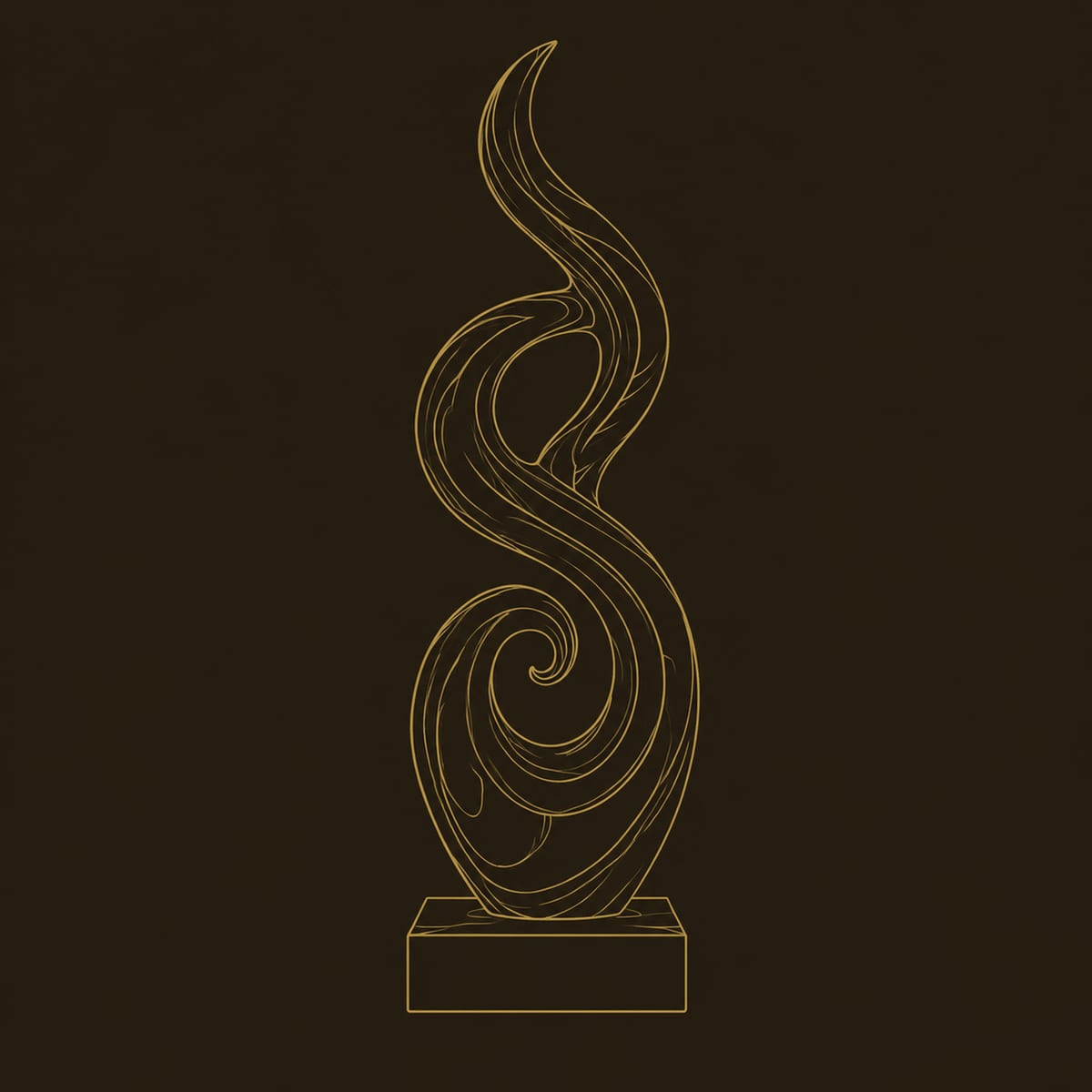 Flame Shaped Spiral Sculpture With Smooth Scroll, Block Base dimension diagram