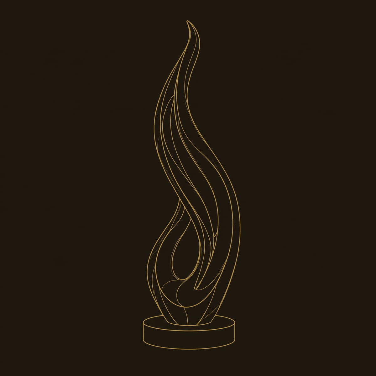 Flame Shaped Wood Sculpture With An Open Twisting Loop dimension diagram