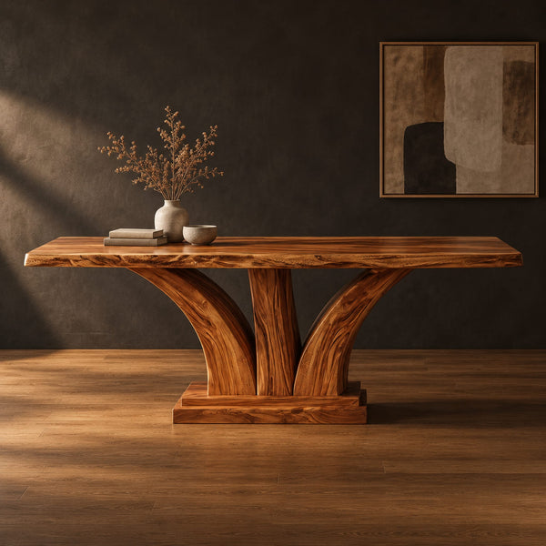 Flared Twin Pedestal Dining Table On A Stepped Plinth