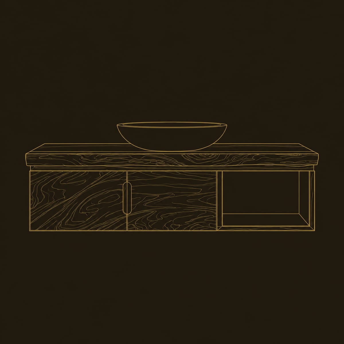 Floating Bathroom Vanity With Live Edge Top And Side Niche dimension diagram