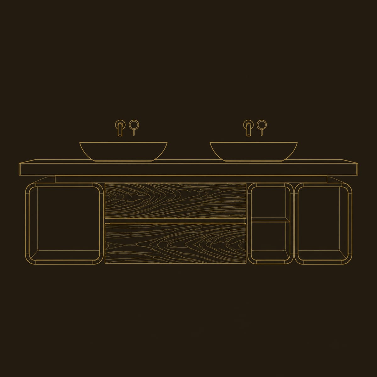 Floating Bathroom Vanity With Open Cubbies And Slab Top dimension diagram