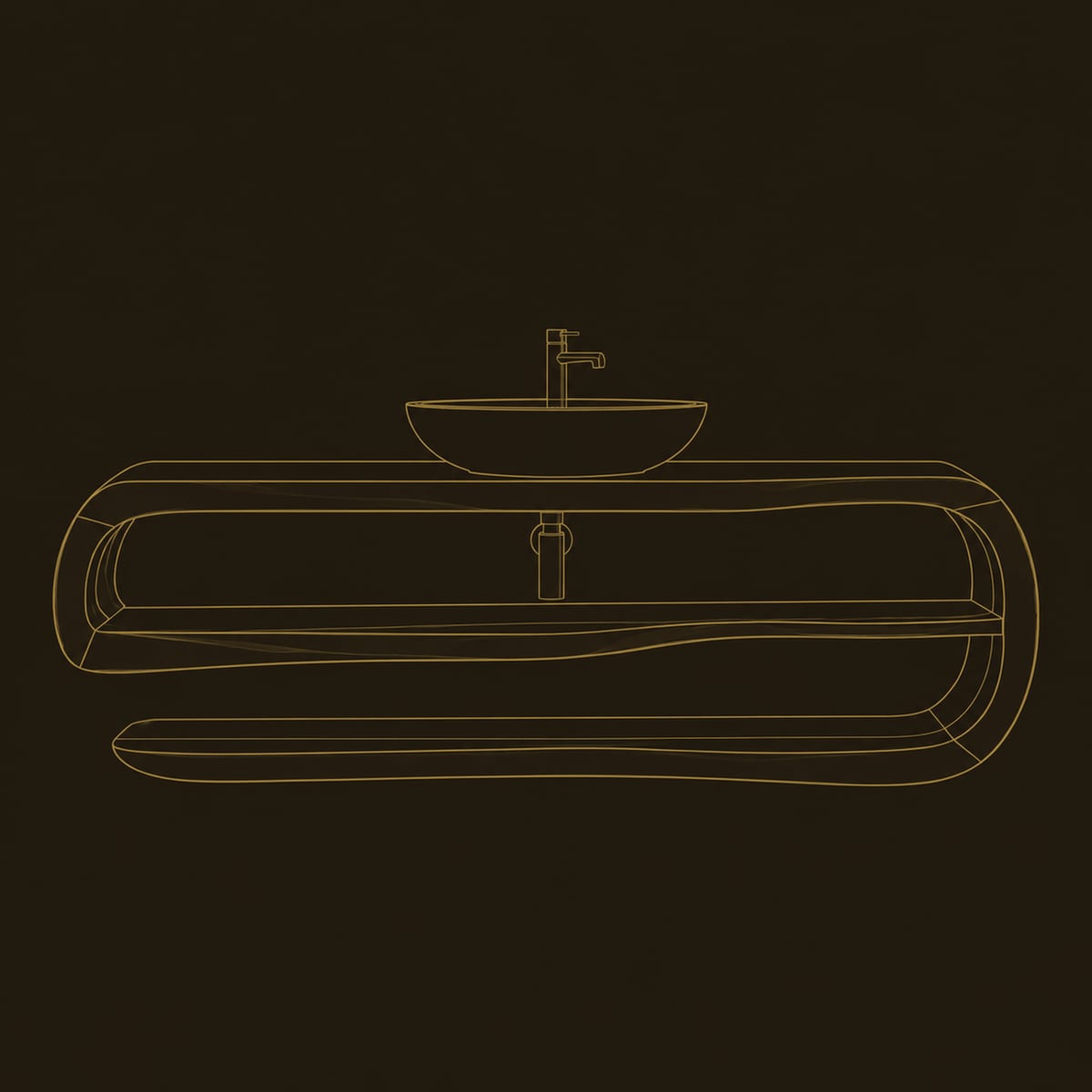 Floating Bathroom Vanity With Open Loop Frame And Two Shelves dimension diagram