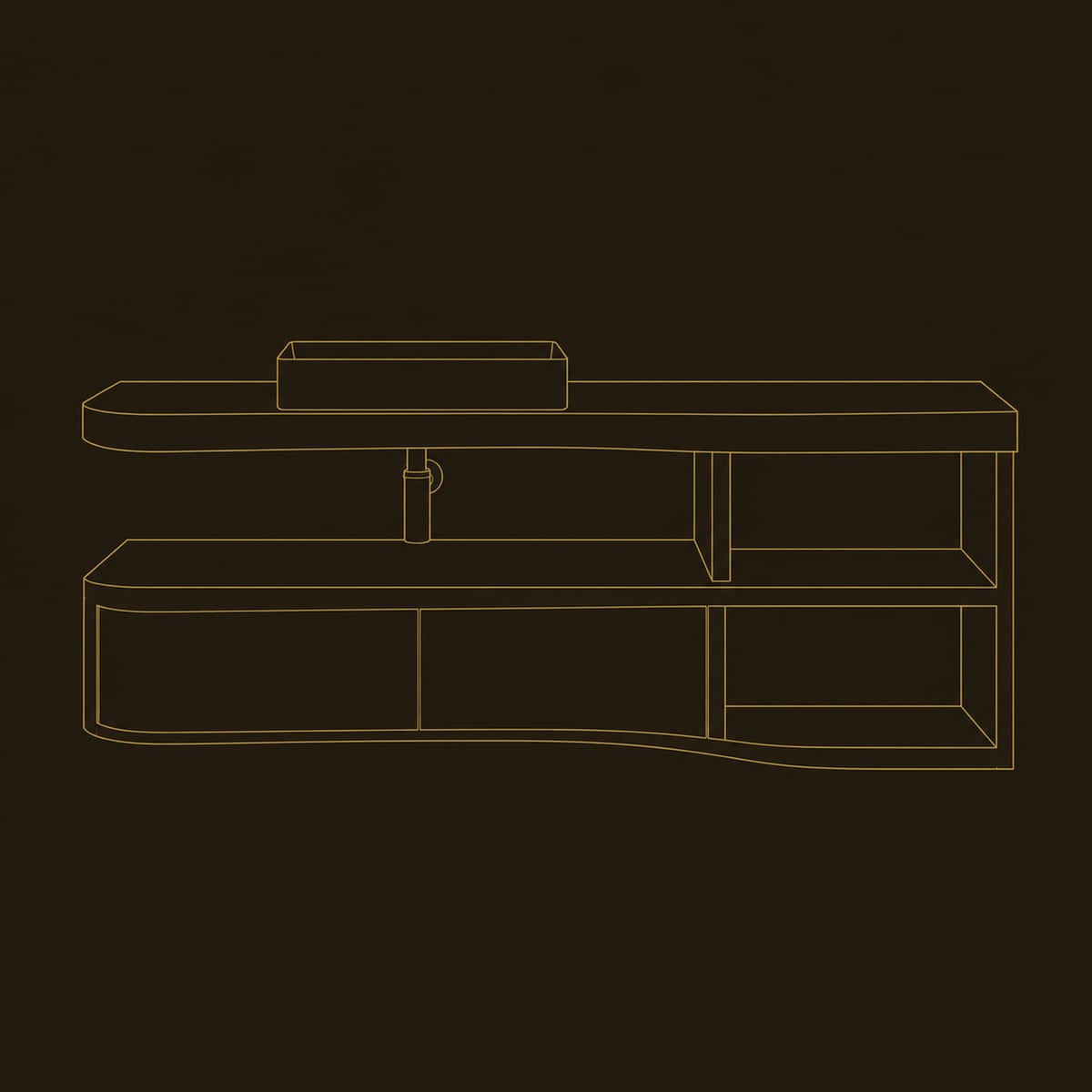 Floating Bathroom Vanity With Slab Top And Open Side Cubbies dimension diagram