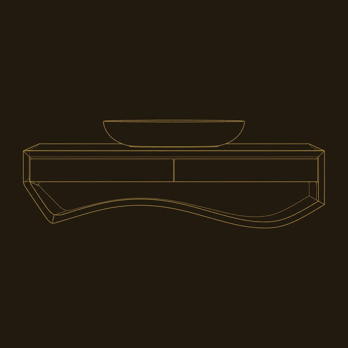 Floating Bathroom Vanity With Sweeping Curved Open Shelf Below dimension diagram