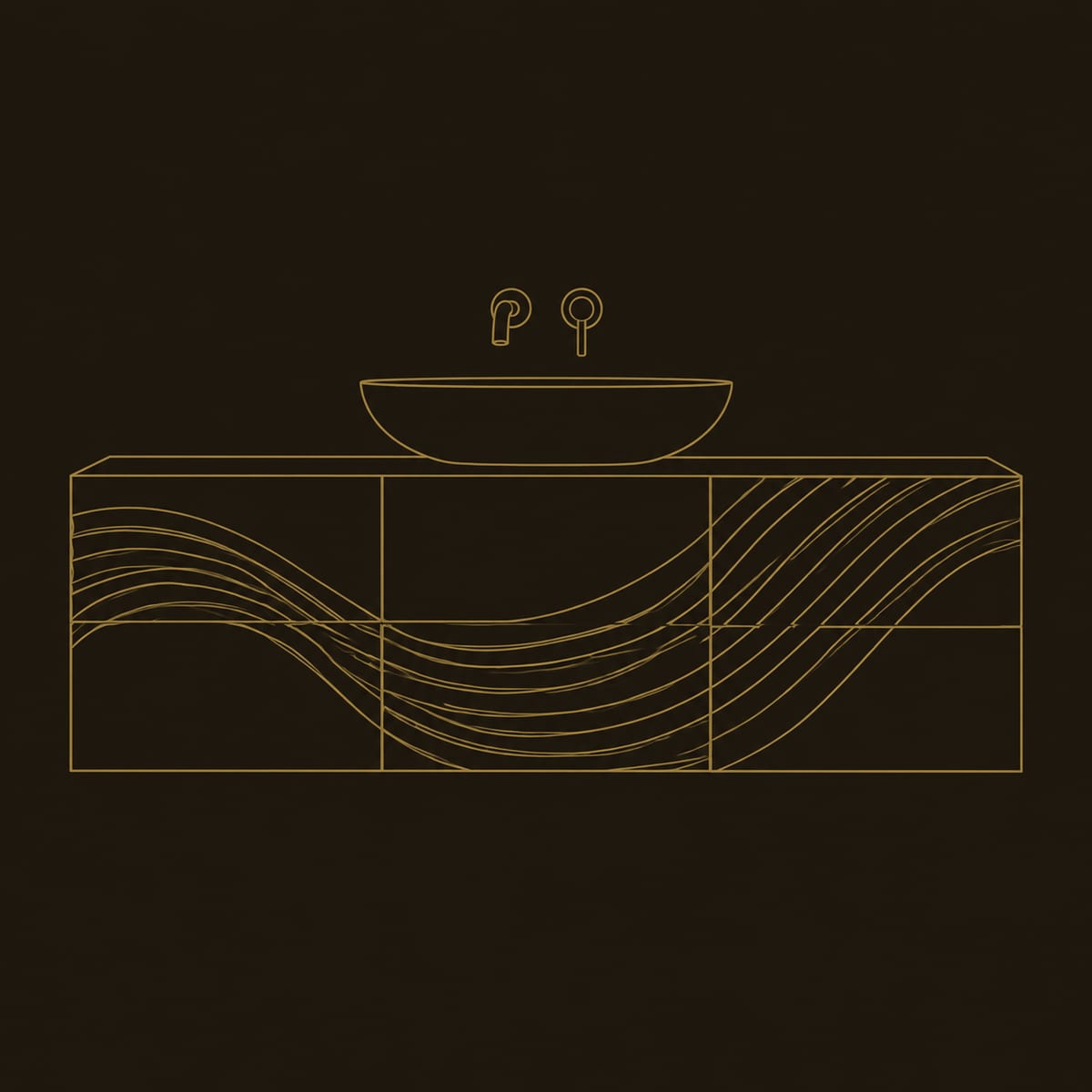 Floating Bathroom Vanity with Sweeping Wave Carved Front dimension diagram