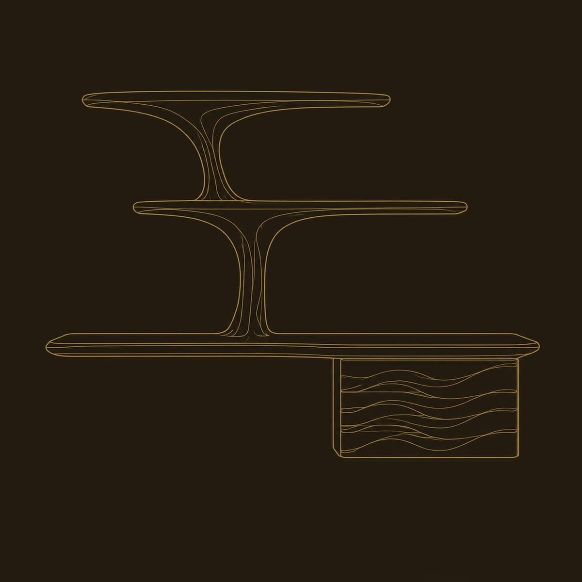 Floating Desk Tree Form Shelves Wave Carved Side Unit dimension diagram