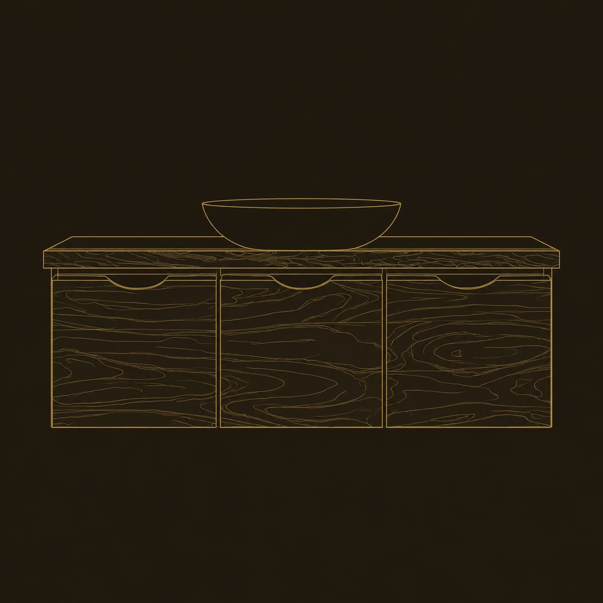Floating Live Edge Bathroom Vanity With Three Doors dimension diagram