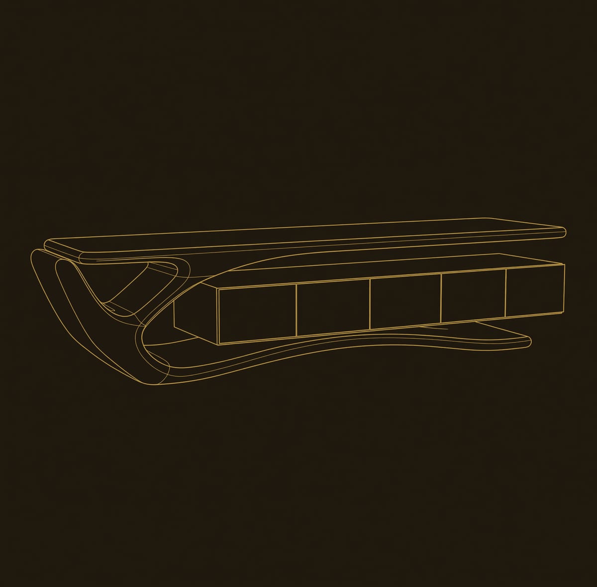 Floating Top TV Cabinet with a Sculpted Loop End dimension diagram