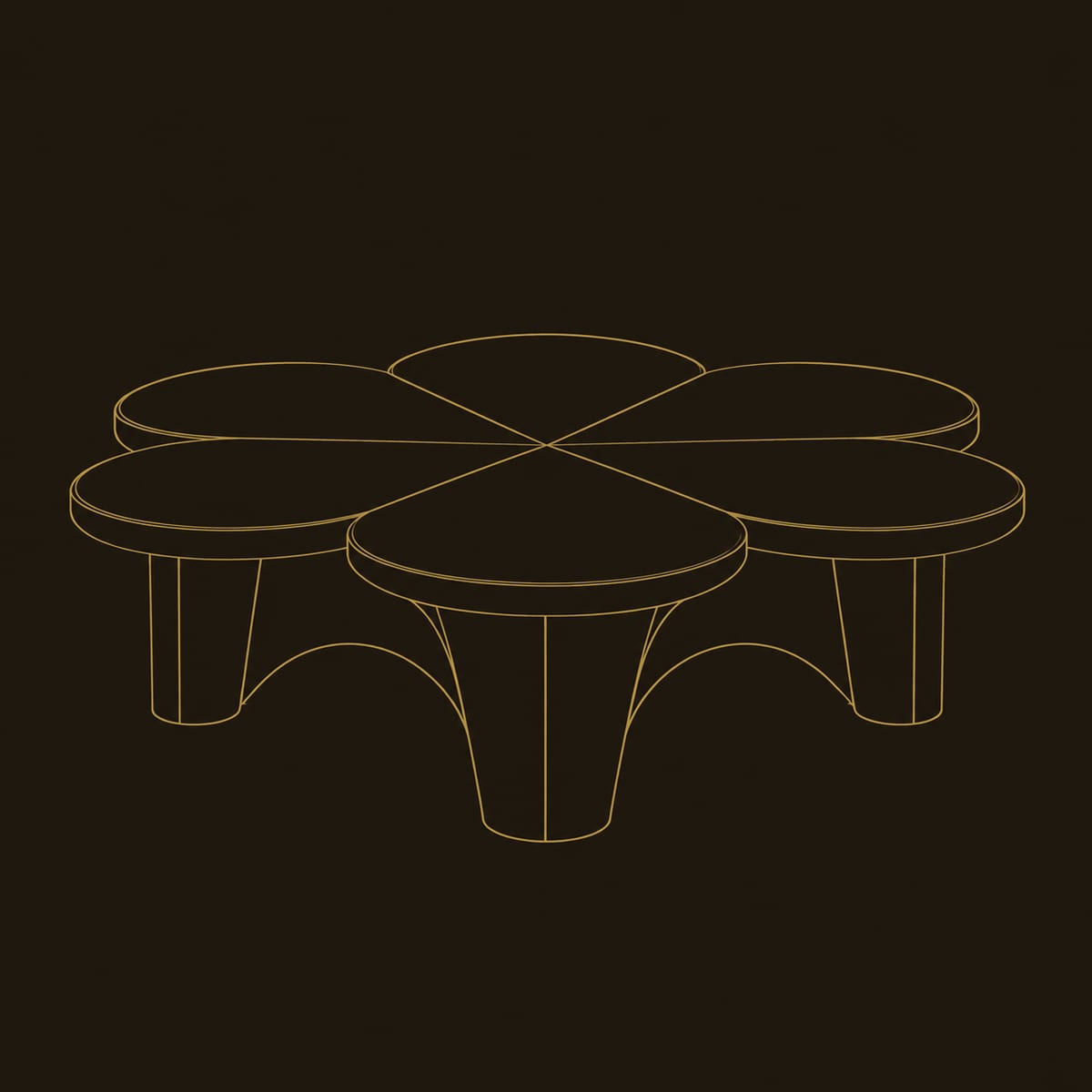 Flower Petal Coffee Table on Thick Round Legs dimension diagram