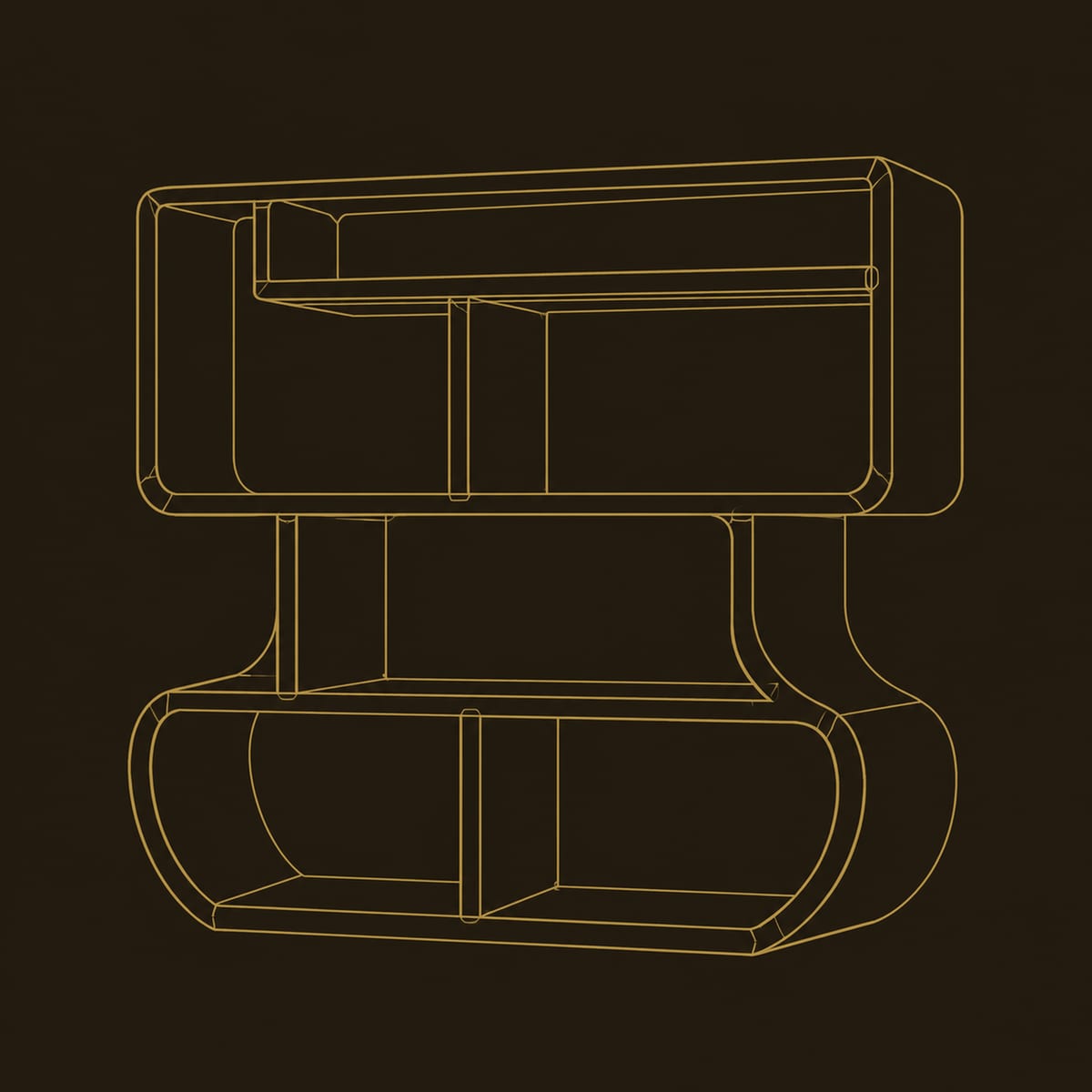 Flowing Bookshelf With Stacked Open Cubbies And Sculpted Sides dimension diagram