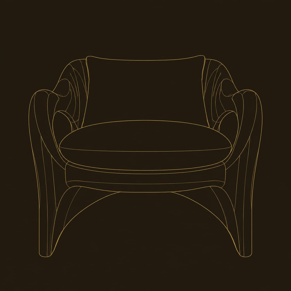 Flowing Grain Chair With Sweeping Open Arms And Flared Feet dimension diagram