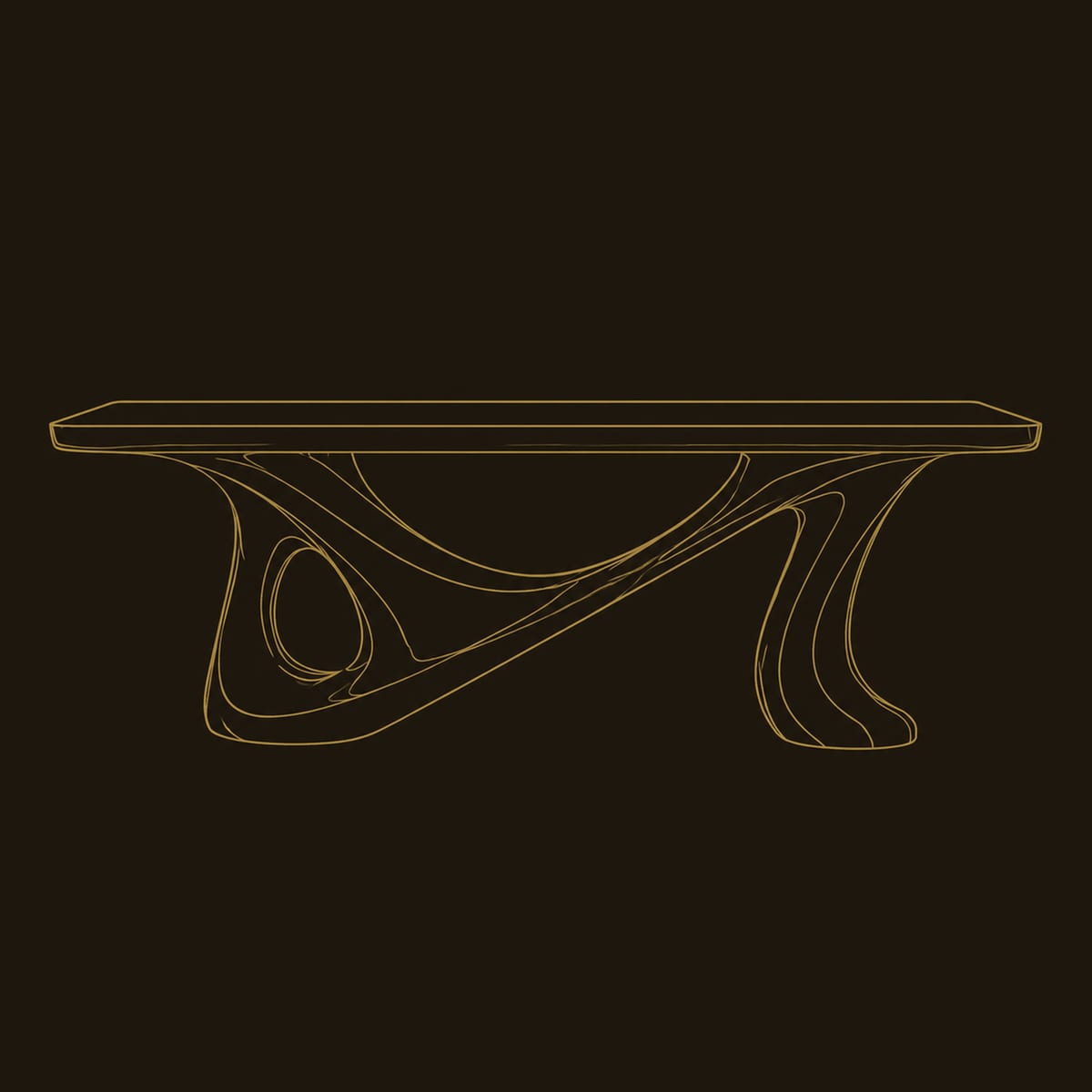 Flowing Sculpted Base Desk With Smooth Slab Top dimension diagram