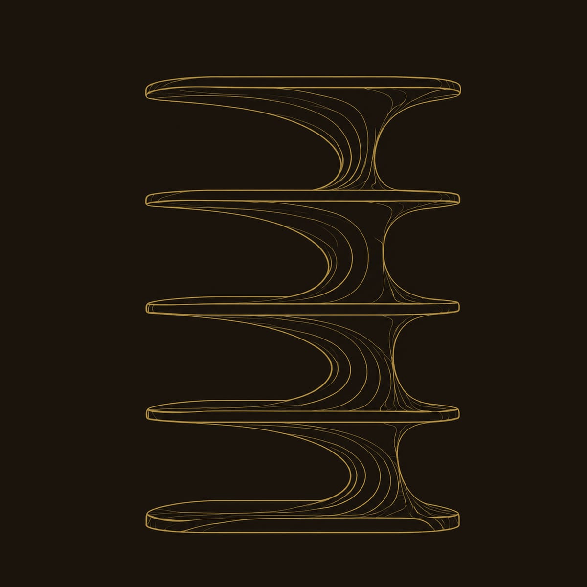 Flowing Sculpted Bookshelf With Wave Shaped Shelf Tiers dimension diagram
