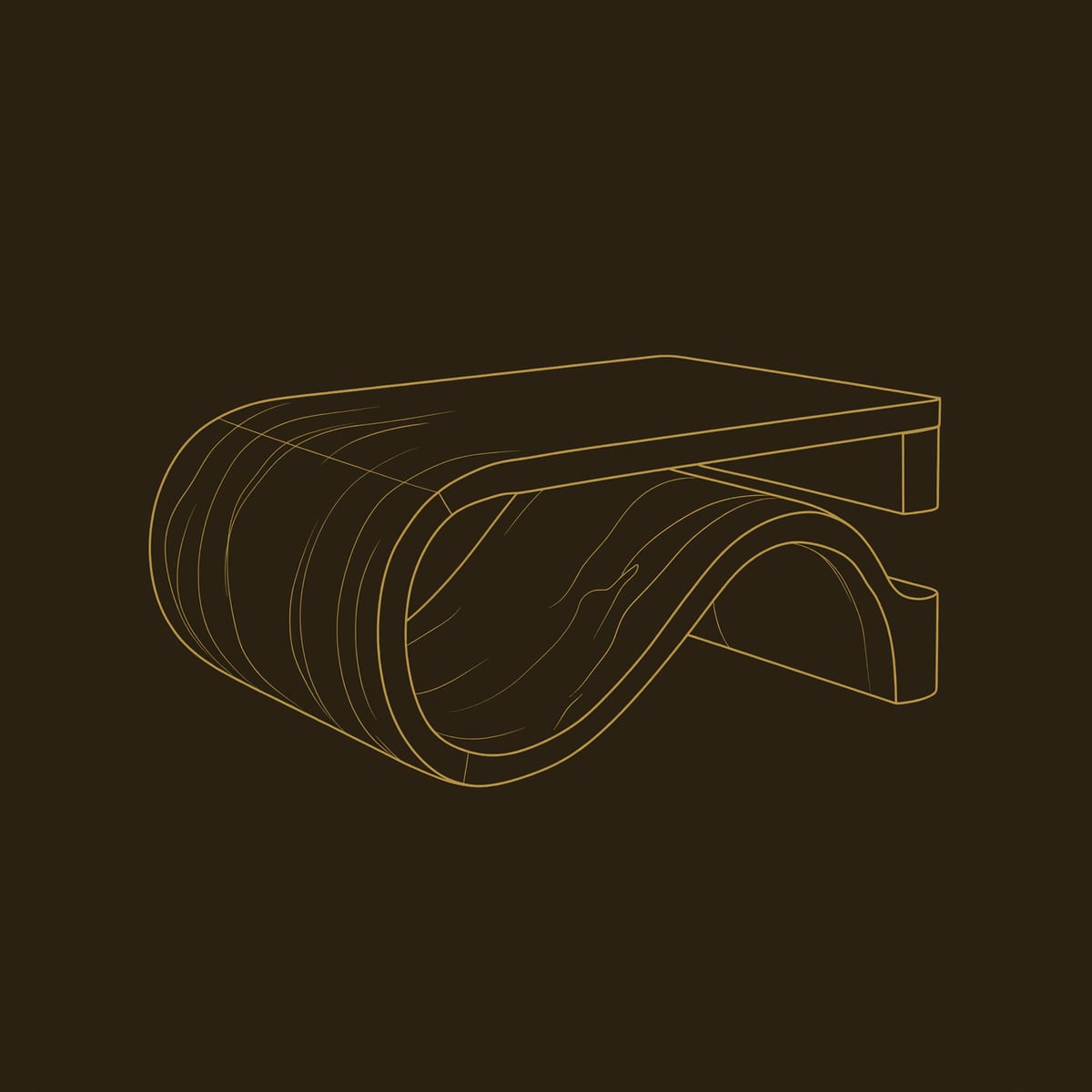 Foldwave Coffee Table, One Ribbon Bent into an S dimension diagram