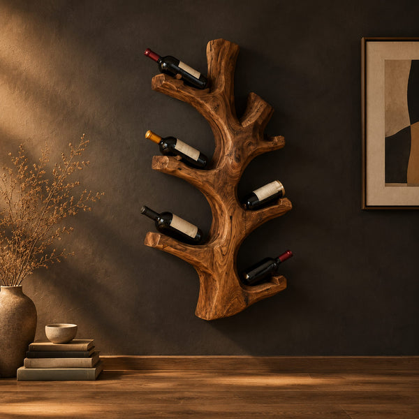 Forked Trunk Wine Rack With Natural Bottle Cradles