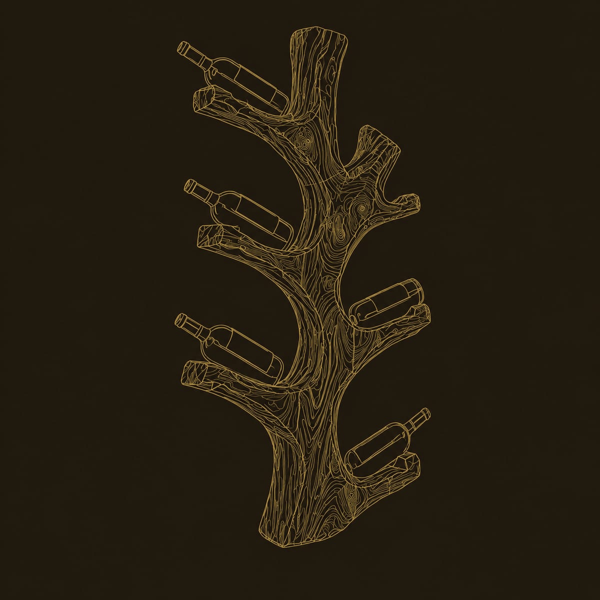 Forked Trunk Wine Rack With Natural Bottle Cradles dimension diagram